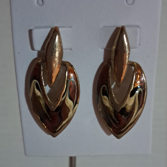 Orange, White, and Black Swirl Enamel Earrings - Picture 2 of 4